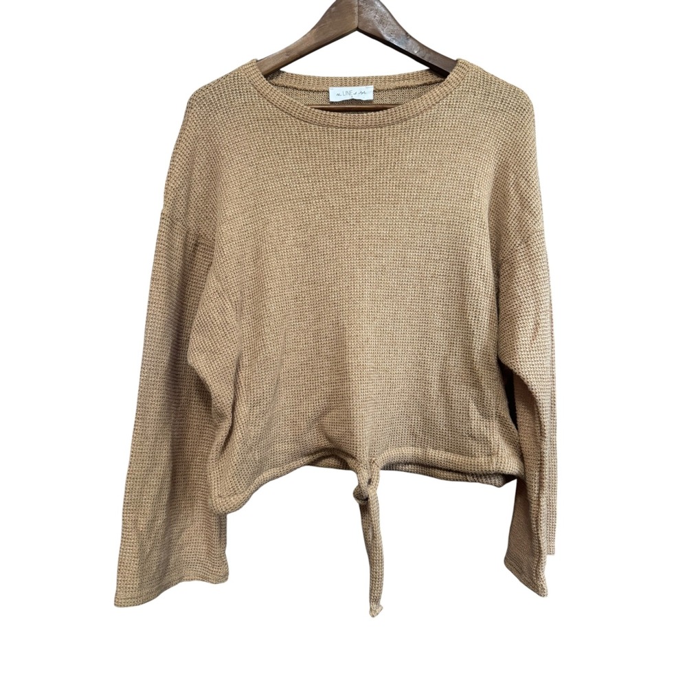 The Line of Style Waffle Knit Sweater Women S Tan Excellent Front Tie TO1810